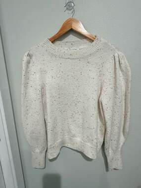 Free Assembly Women's Cream Speckled Confetti Puff  Crew Neck Sweater XL